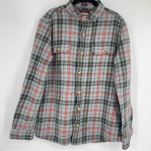 Alesbury Mens Large Tartan Gray Green Plaid Shacket Shirt Flannel Cotton Hike